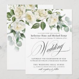 CreamyFloral Eucalyptus Script Calligraphy Wedding Einladung