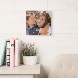Create Custom Personalized Baby Kids Photo Name Quadratische Wanduhr