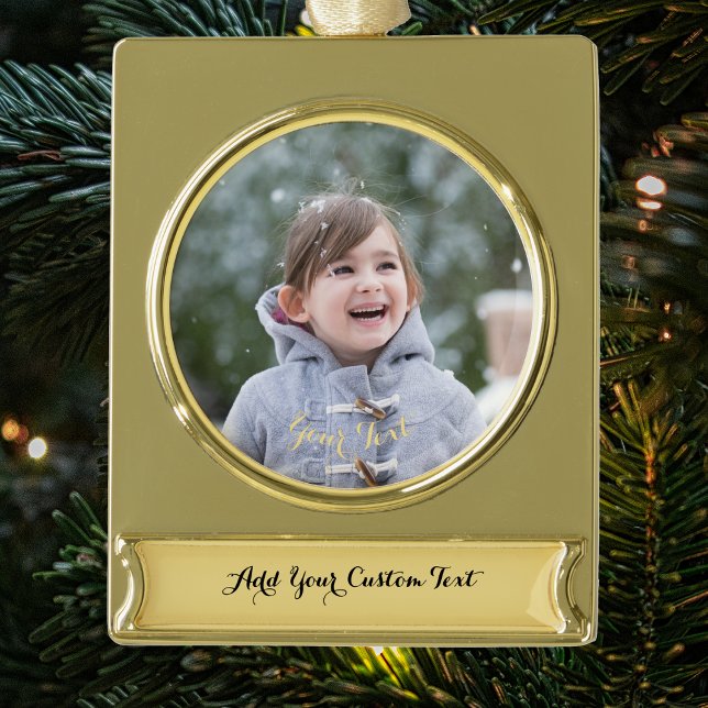 Create Custom Photo Text Keepsake Christmas Decor Banner-Ornament Gold (Create Custom Photo Text Keepsake Christmas Decor Gold Plated Banner Ornament)