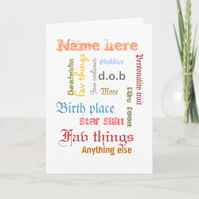 Create own personal word cloud card with template karte (Vorderseite)