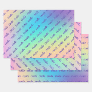 "Create" Pastel Rainbow Gradient Geschenkpapier Set