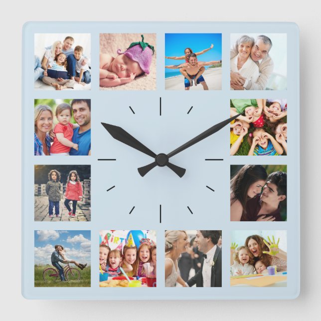 Create Your Custom 12 Foto Klebemories Blue Quadratische Wanduhr (Vorderseite)