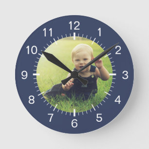 Create Your Custom Photo Modern Minimal Blue Runde Wanduhr