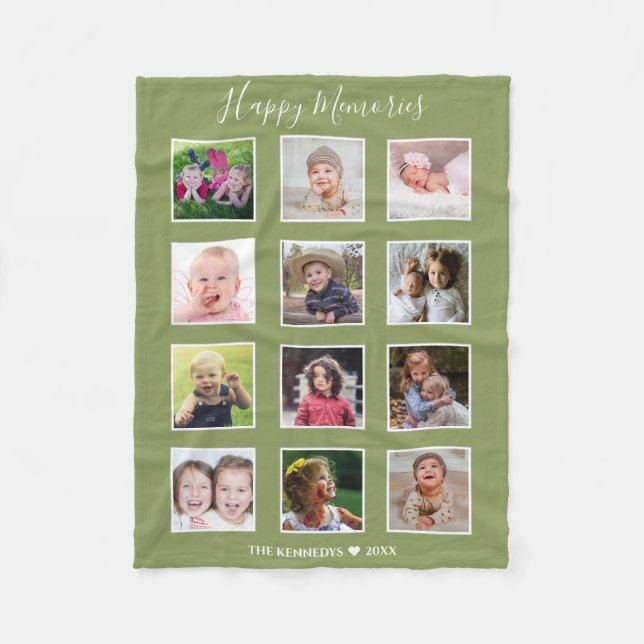 Create Your Own 12 Family Photo Collage Green   Fleecedecke (Vorderseite)
