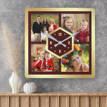 Create Your Own 4 Photo Collage Burgundy and Gold Quadratische Wanduhr<br><div class="desc">Upload your favorite photos to make your own unique personalized keepsake photo gift.</div>