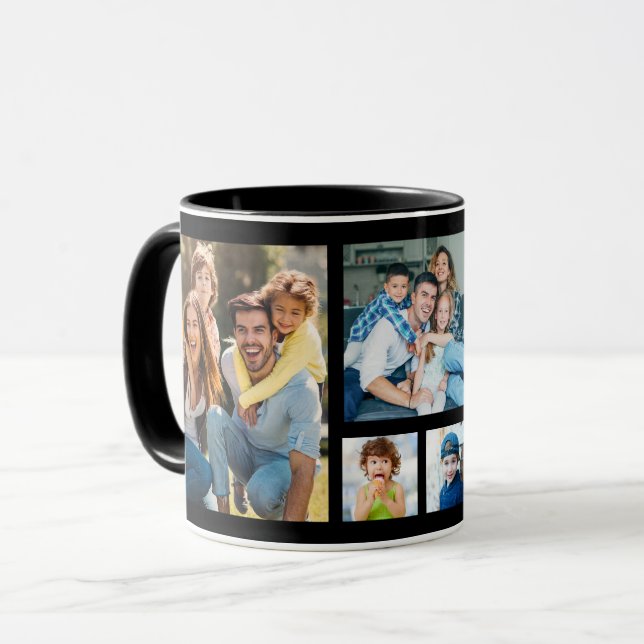 Create Your Own 5 Photo Picture Collage Black Tasse (Vorderseite Links)
