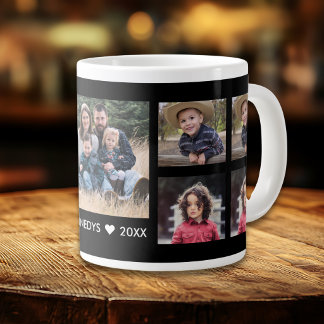 Create Your Own 9 Photo Collage Family Name Black Jumbo-Tasse