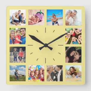 Create Your Own Custom 12 Photo Collage Memories Quadratische Wanduhr