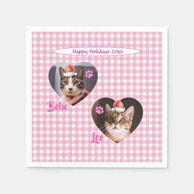 Create Your Own Cute Cat 2 Photo Script Holiday  Serviette (Vorderseite)