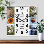 Create Your Own Deco 6 Photo Collage Quadratische Wanduhr<br><div class="desc">Make your own personalized photo collage clock with this easy template. This square clock has black numbers lined up in the middle in a deco-style long rectangle and a plain white background that you can "customize" to whatever image or color you'd like. Along the edges, there's room for you to...</div>