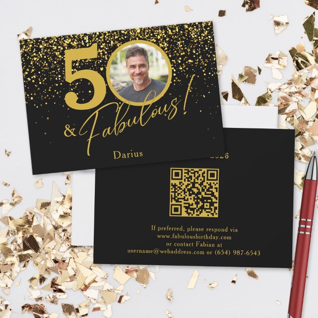 Create Your Own Fabulous Birthday Photo QR Code RSVP Karte (Von Creator hochgeladen)