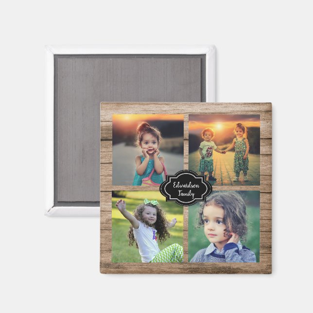 Create your own family photo collage monogram name magnet (Vorderseite/Rückseite)