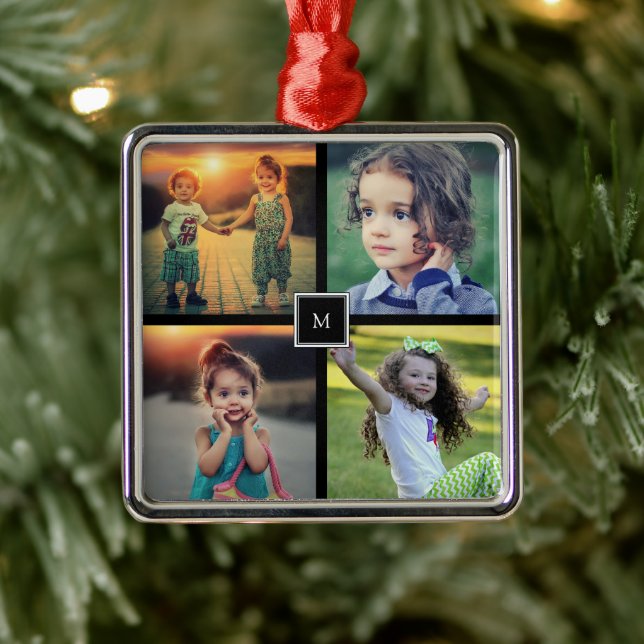 Create your own family photo collage monogrammed ornament aus metall (Baum)