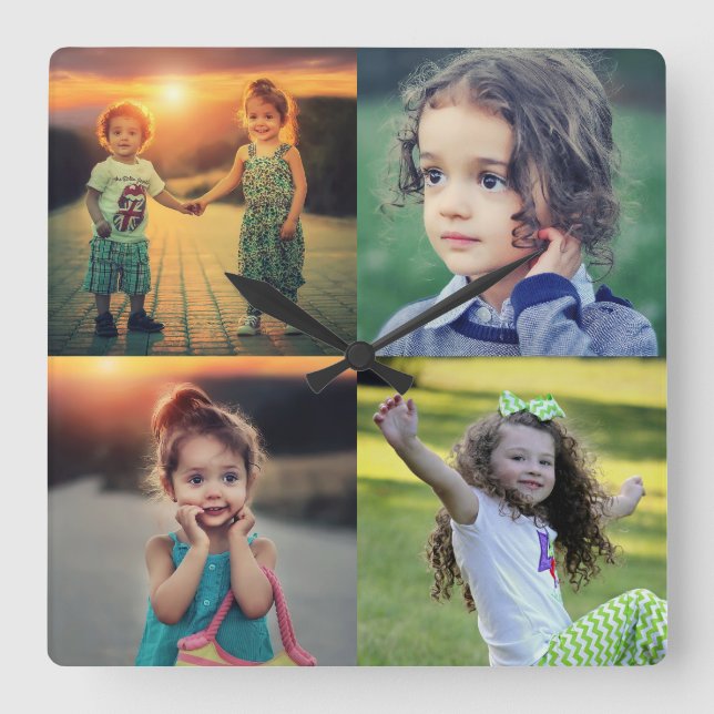 Create your own family photo collage trendy quadratische wanduhr (Vorderseite)