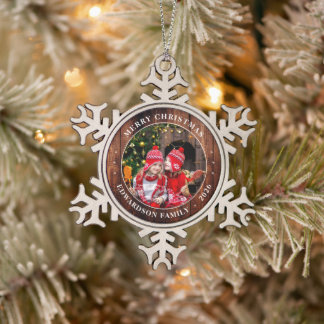 Create your own family photo personal Christmas Schneeflocken Zinn-Ornament