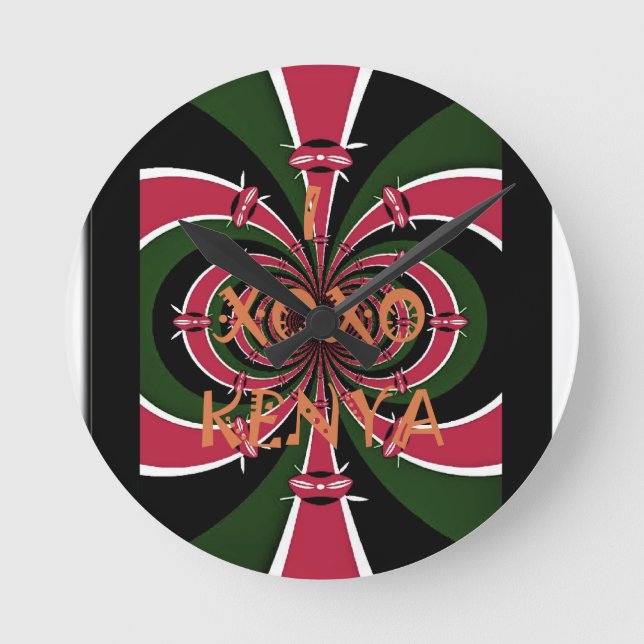 Create Your Own I Love Kenya XOXO Flag Art Runde Wanduhr (Vorderseite)
