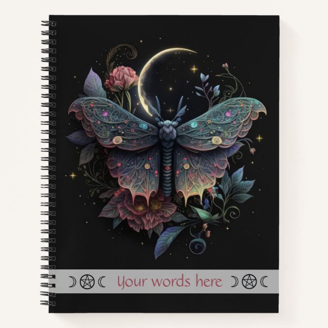 Create Your Own Iridescent Celestial Peony Moth Notizbuch (Vorderseite)