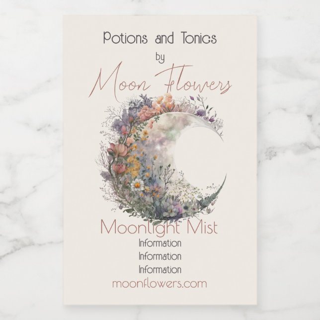 Create Your Own Midnight Floral Crescent Moon Weinetikett (Einzelnes Label)
