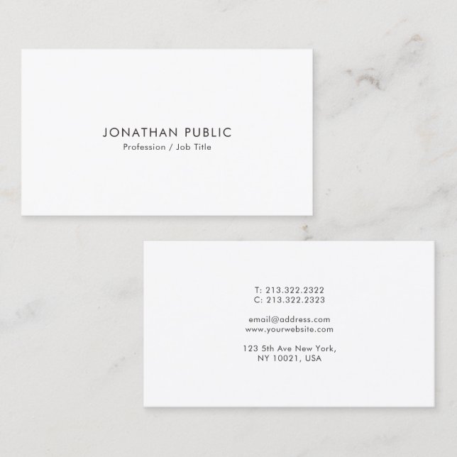 Create Your Own Modern Minimalist Elegant White Visitenkarte (Vorne/Hinten)