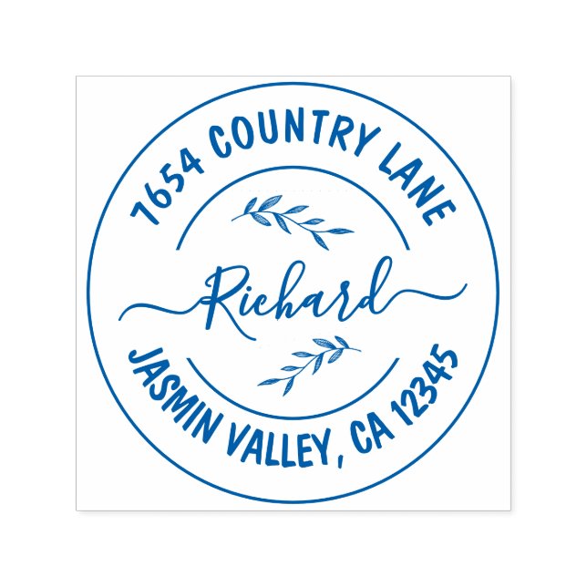 Create Your Own Modern Round Return Address  blue Permastempel (Design)