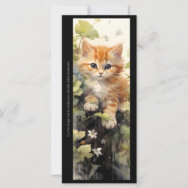 Create Your Own Orange Kitten Floral Bookmark Card (Vorderseite)