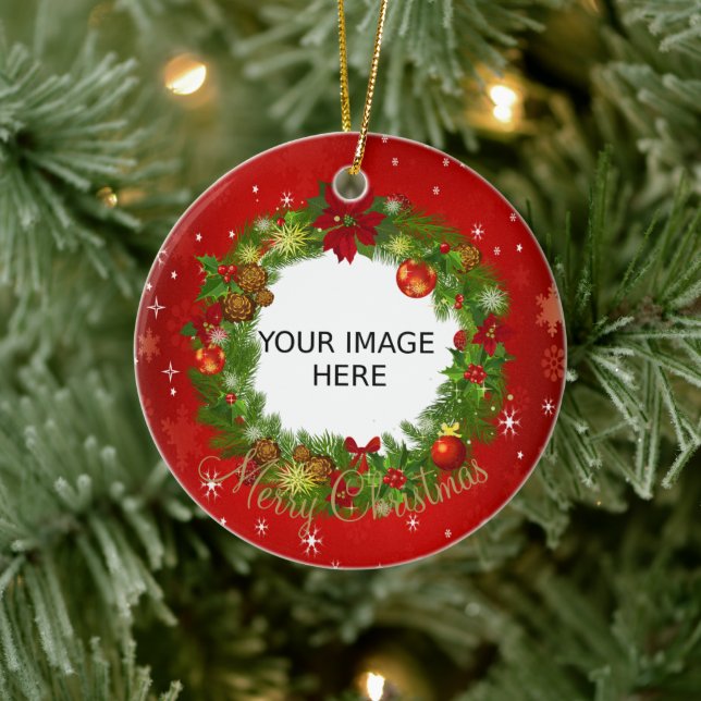 Create your own personalized Christmas Photo Keramik Ornament (Baum)