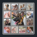 Create Your Own Photo Collage Gray Quadratische Wanduhr<br><div class="desc">Modern family wall clock featuring a stylish gray background that can be changed to any color,  and a personalized 13 square photo collage of happy memories.</div>