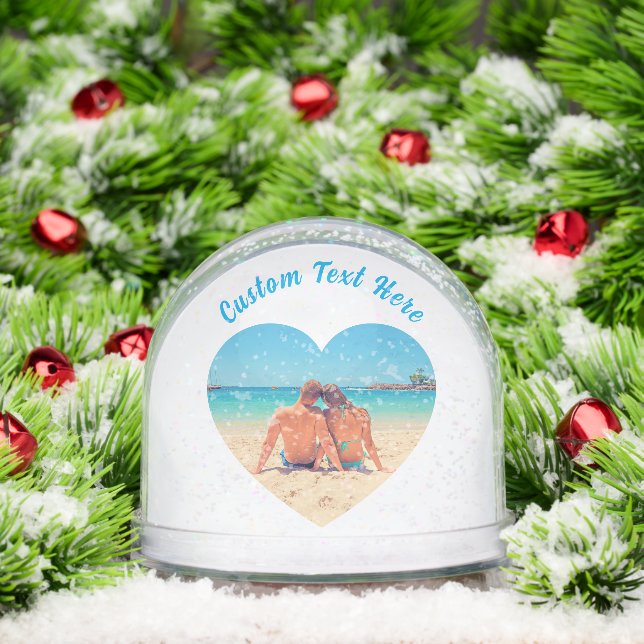 Create Your Own Photo Heart Snow Globe Custom Text Schneekugeln (Weihnachten)