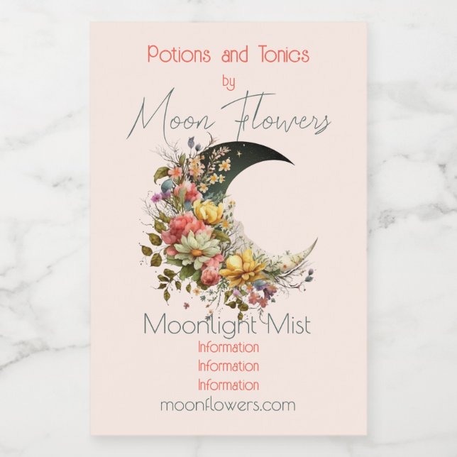 Create Your Own Spring Floral Crescent Moon Weinetikett (Einzelnes Label)