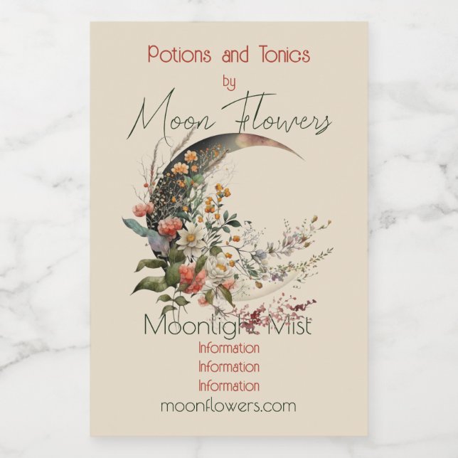 Create Your Own Summer Floral Crescent Moon Weinetikett (Einzelnes Label)