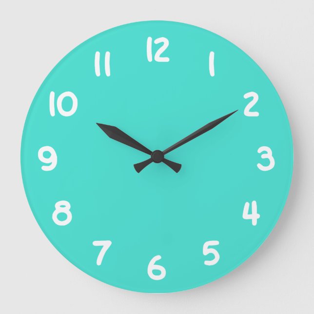 Create Your Own Turquoise and White Numbers Große Wanduhr (Vorderseite)