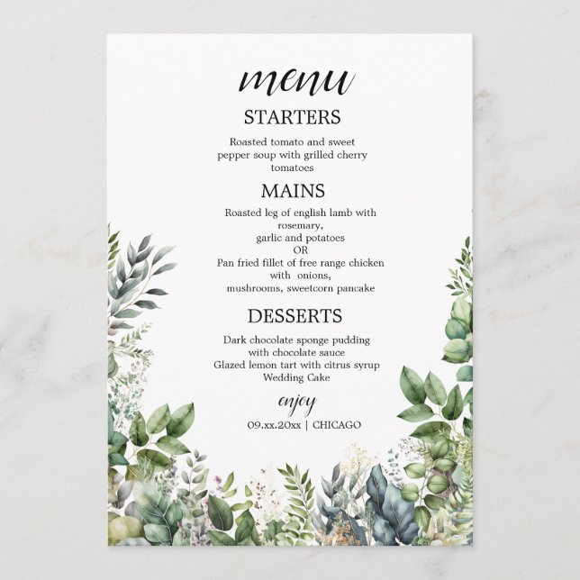 Create Your Own wedding eucalyptus Flat Menu (Devant)