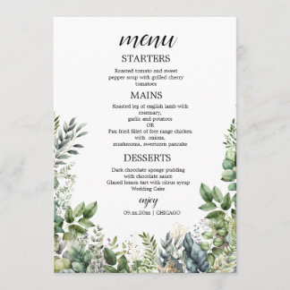 Create Your Own wedding eucalyptus Flat Menu Menükarte