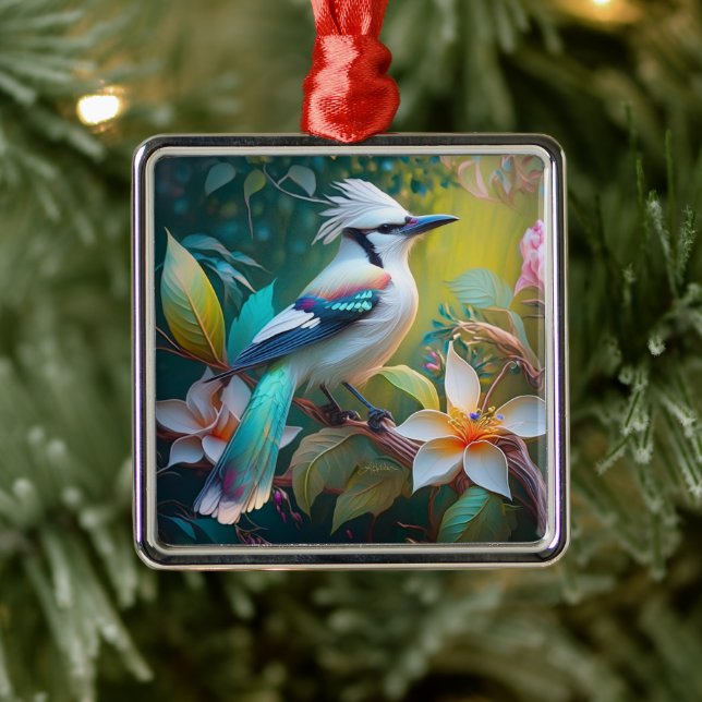 Created Aquamarin Winged Jay Ornament Aus Metall (Baum)