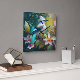 Created Aquamarin Winged Jay Quadratische Wanduhr