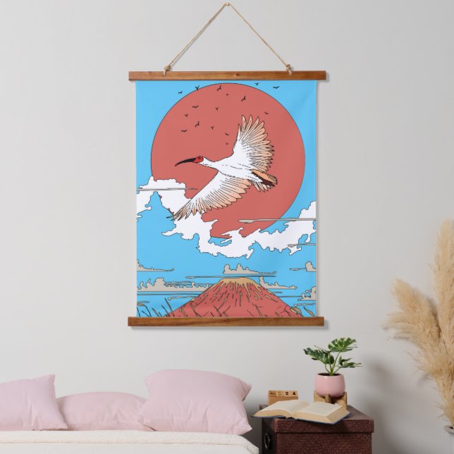 Created Ibis in Flight Wandteppich Mit Holzrahmen (Schlafzimmer)