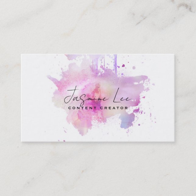 créateur de contenu aquarelle violet carte de visi (Devant)