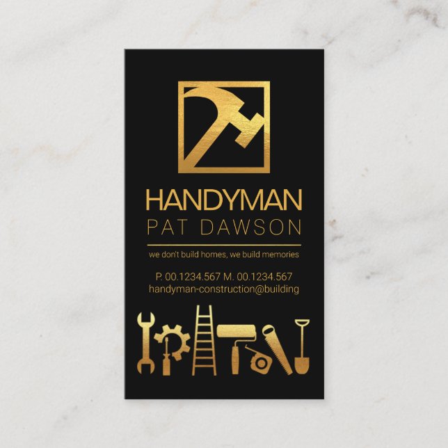 Creative Beruflich Gold Handyman Tools Hammer Visitenkarte (Vorderseite)
