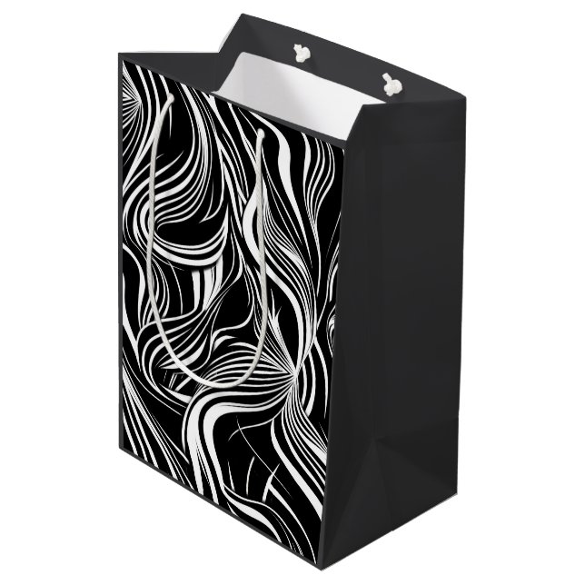 Creative Black and White Seamless Abstrakt Mittlere Geschenktüte (Rückseite Schrägansicht)