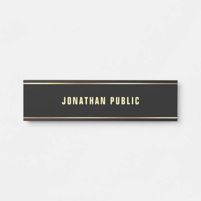Creative Black Gold Text Name Clean Template Chic Türschild (Vorderseite )