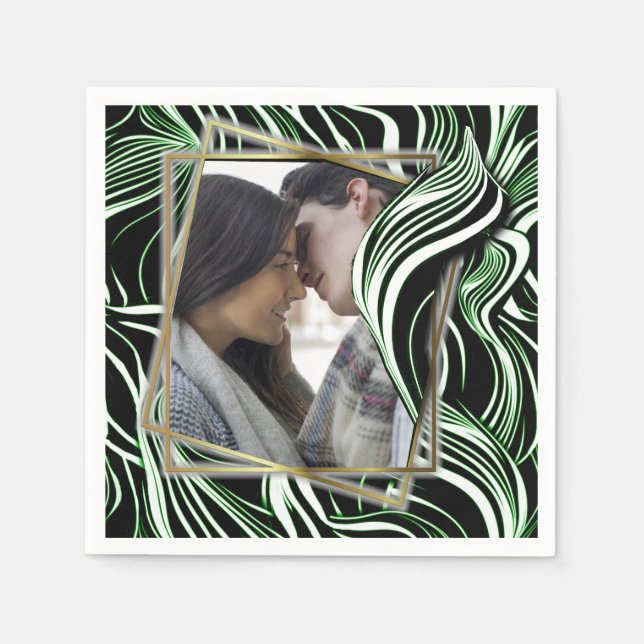 Creative Black, White und Green Seamless Abstrakt Serviette (Vorderseite)
