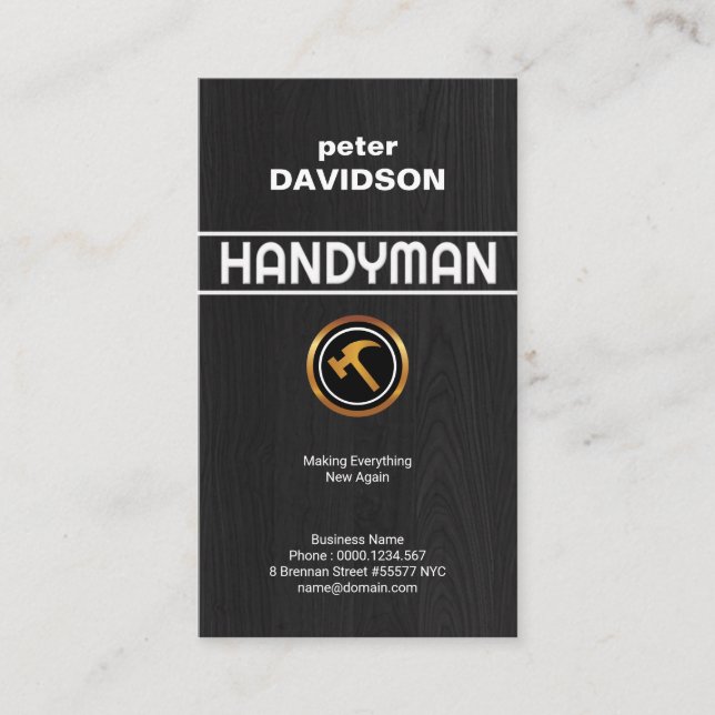 Creative Black Wood Grain Handyman Signage Visitenkarte (Vorderseite)