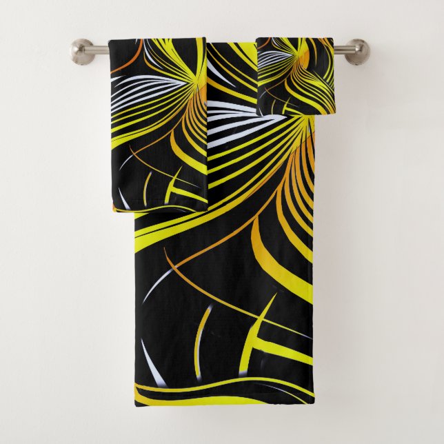 Creative Black, Yellow & Orange Nahtlos Abstrakt Badhandtuch Set (Insitu)