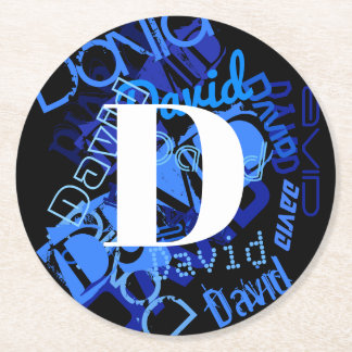 Creative Blue Monogram Runder Pappuntersetzer