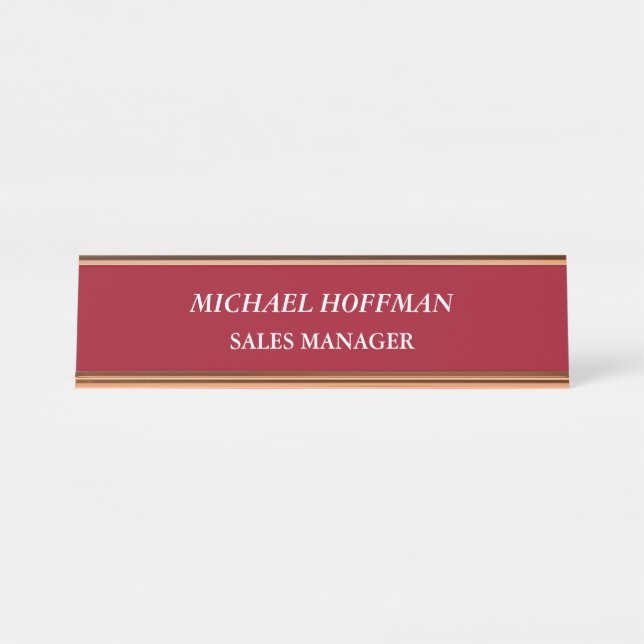 Creative Carmine Red Minimalistisch Classical Ital Schreibtischnamensplakette (Vorderseite )