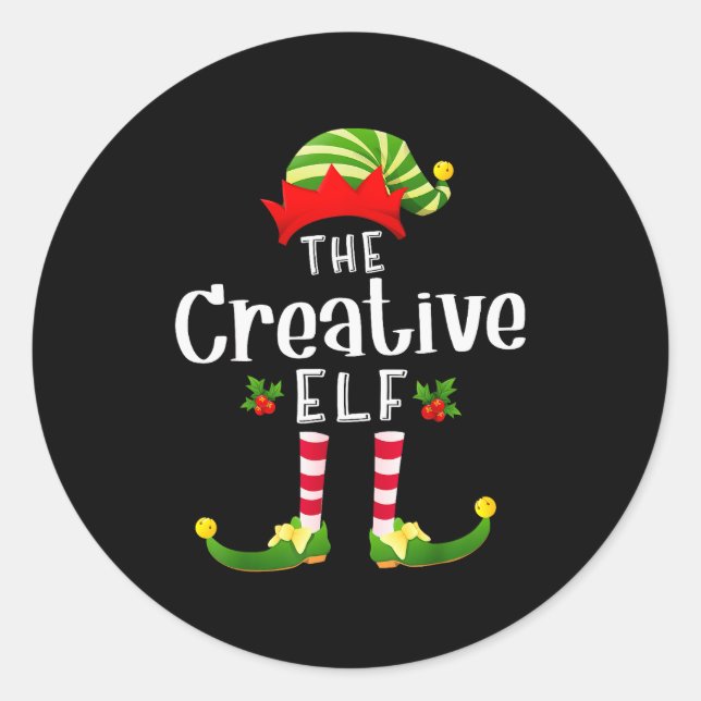 Creative Christmas Elf Matching Pajama X-mas Party Runder Aufkleber (Vorderseite)
