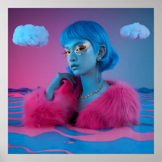 Creative Collage Girl in rosa Pelzmantel Poster