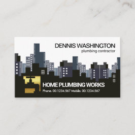Creative Downtown Skyline Gold Faucet Plumber Visitenkarte