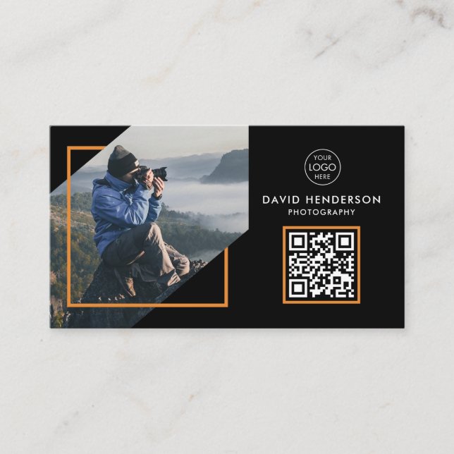 Creative Fotografy Black Qr Code Visitenkarte (Vorderseite)