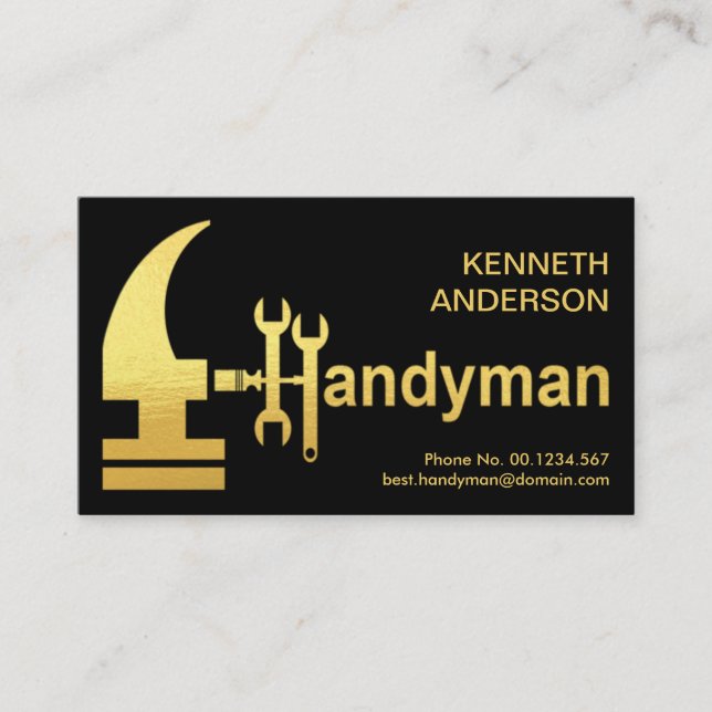 Creative Gold Hammer Handyman Design Visitenkarte (Vorderseite)